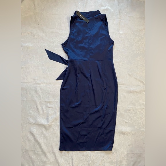 Allegra K Women Sleeveless Satin Dress Stand Collar Tie Ruched Waist Dress - Picture 11 of 13